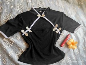 Chic Black Top with Mandarin Collar
