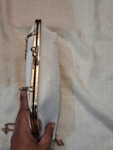Chic White Prada Clutch with Gold Chain