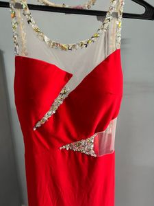 Red Embellished Backless Maxi Dress