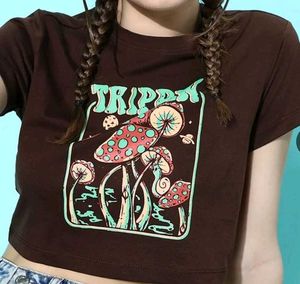 Brown Graphic Crop T-Shirt