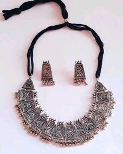 Silver Tribal Necklace &amp; Earring Set