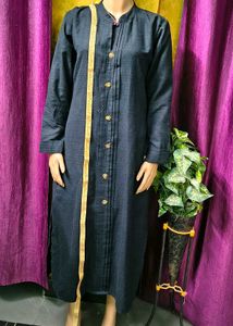 Elegant Black Kurta with Golden Buttons