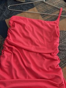 Coral One-Shoulder Mini Dress