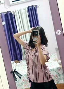 Pink Striped V-Neck Top