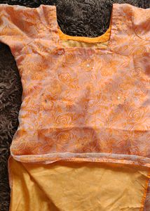 Orange And Beige Crepe Kurta Suit Set | Bust Upto 38 | Waist Free Size