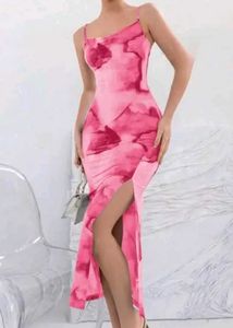 Stunning Pink Tie-Dye Midi Dress with Slit
