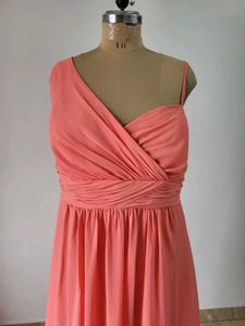 Elegant Coral One-Shoulder Maxi Dress