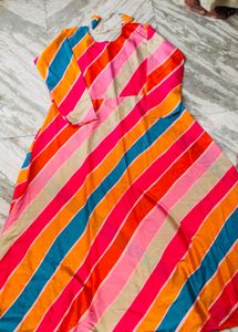 Vibrant Striped Anarkali Kurta with Dupatta