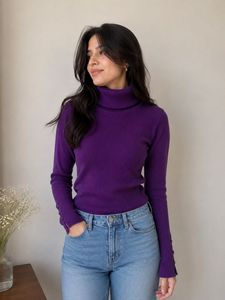 Purple Ribbed Turtleneck Sweater