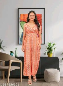 Orange Printed Jumpsuit for Women