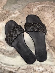 Stylish Black Woven Slide Sandals