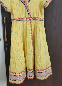 pure cotton Yellow Striped Anarkali Kurta