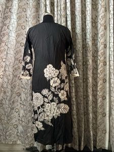 Black Kurta with White Floral Print