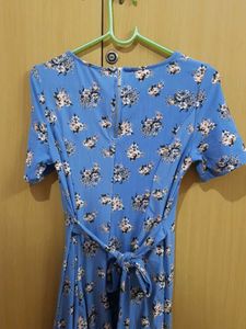 Blue Floral Print Short Sleeve Dress