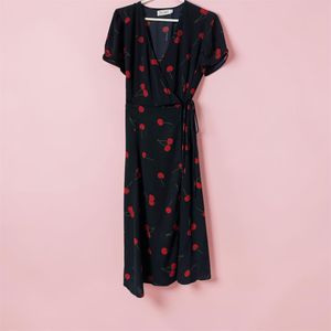 Chic Cherry Print Wrap Dress
