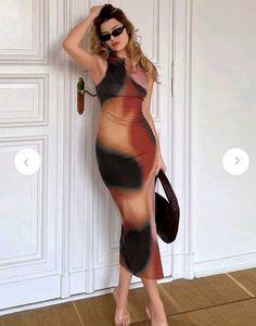 Abstract Print Sleeveless Midi Dress (Small)