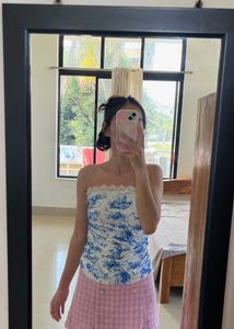 Chic Blue & White Ruched Tube Top