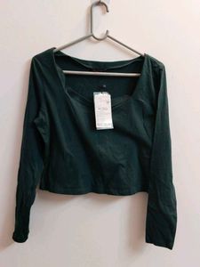 New Green Long Sleeve Cropped Top