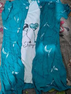 Teal Kurta Set with Heart Print