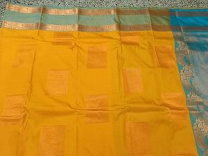 Vibrant Yellow &amp; Teal Saree