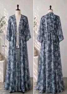 Elegant Blue Tie-Dye Maxi Dress/Robe