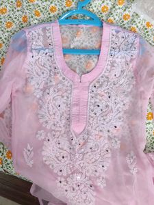 Pink Chikankari Kurta With Lining