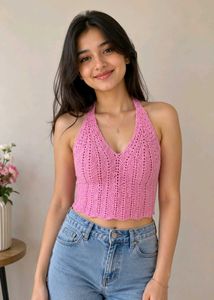 Pink Crochet Halter Top