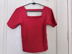 Red & White Striped Square Neck Top