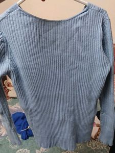 Light Blue Cable Knit V-Neck Sweater
