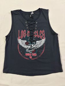 Graphic Lace-Up Sleeveless Top
