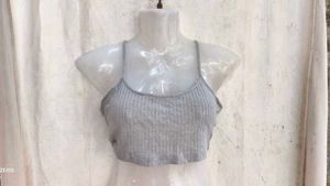 I. Grey Ribbed Crop Tank Top