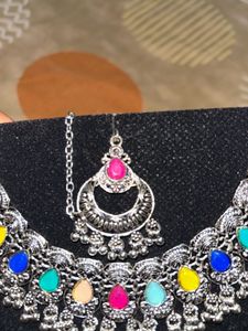 Multicolor oxidized silver set (Necklace, earrings