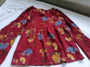 Maroon Floral Print Peplum Top