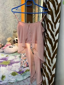 Stylish Dusty Pink Layered High-Low Top