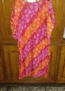 Vibrant Pink &amp; Orange Bandhani Kurta Set