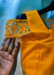 Vibrant laddu yellow colour Diamond Work saree
