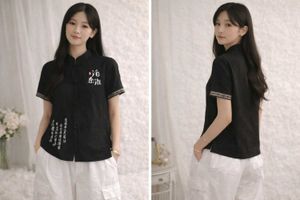 Black Embroidered Short Sleeve Top