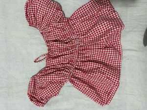 Red Gingham Off-Shoulder Top and jeans zudio