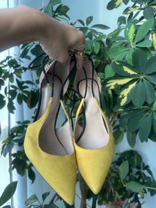 Chic Yellow Suede Heels with Ankle Straps