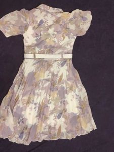 white Mauve Chic Floral Print Dress with Belt