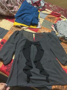 Elegant Grey Bow Blouse top