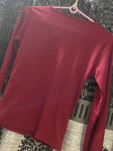 Red Ribbed Cut-Out Twist Top