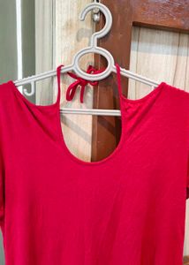 Stylish Red Open Back Tie T-Shirt
