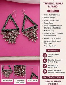 Oxidized Silver Triangle Jhumka Earrings