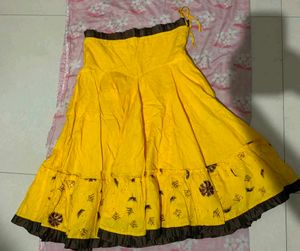 Yellow Floral Print Midi Skirt for navratri