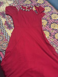 Elegant Red Cold Shoulder Embellished Dress