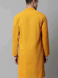 Men's Yellow Embroidered Kurta