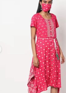 Elegant Pink Printed A-Line Kurta Dress