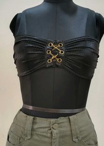 Sparkly Black Corset Top with Gold Chains