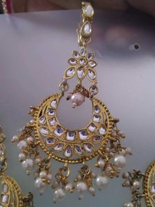 Pearl Kundan Chandbali Earrings